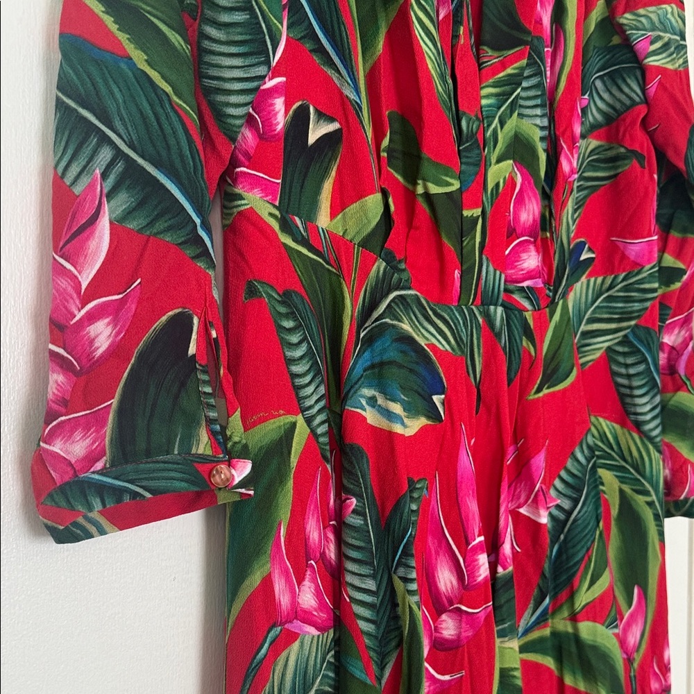 Farm Rio Garden Floral Maxi Dress Long Sleeve V Neck Size Large Tropical Boho - Picture 5 of 6